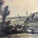 Watercolour "Masure and Herd" Jean-Marie Oscar GUÉ (1809-1877)
