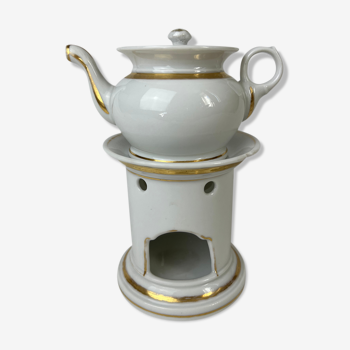 White herbal tea pot with golden lines
