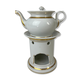 White herbal tea pot with golden lines