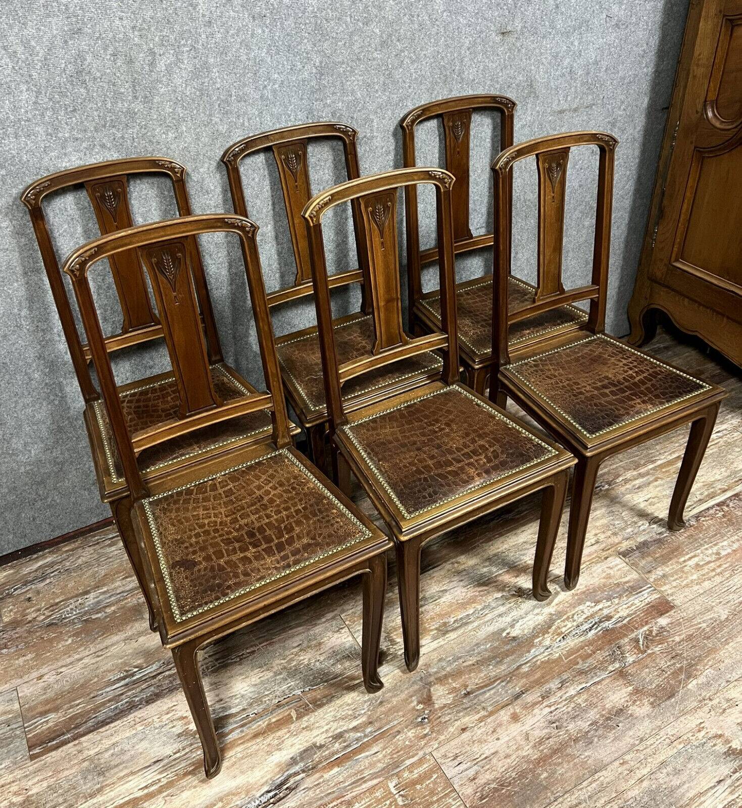 Series of 6 Art Nouveau period chairs stamped under the seat