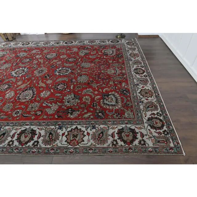 1970s Vintage Persian Handmade Wool Red Oversized Area Rug 298x383