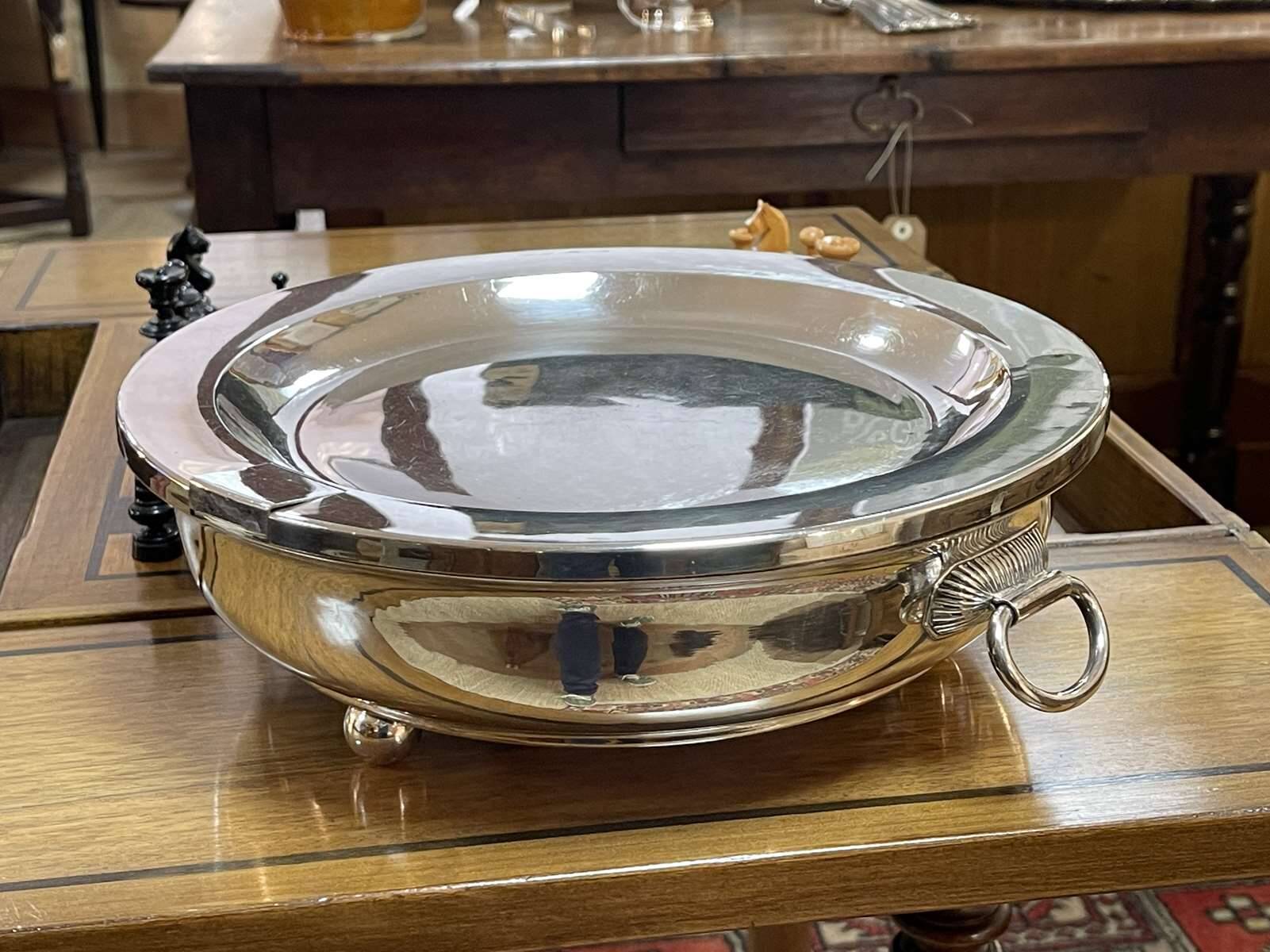 Silver metal dish warmer