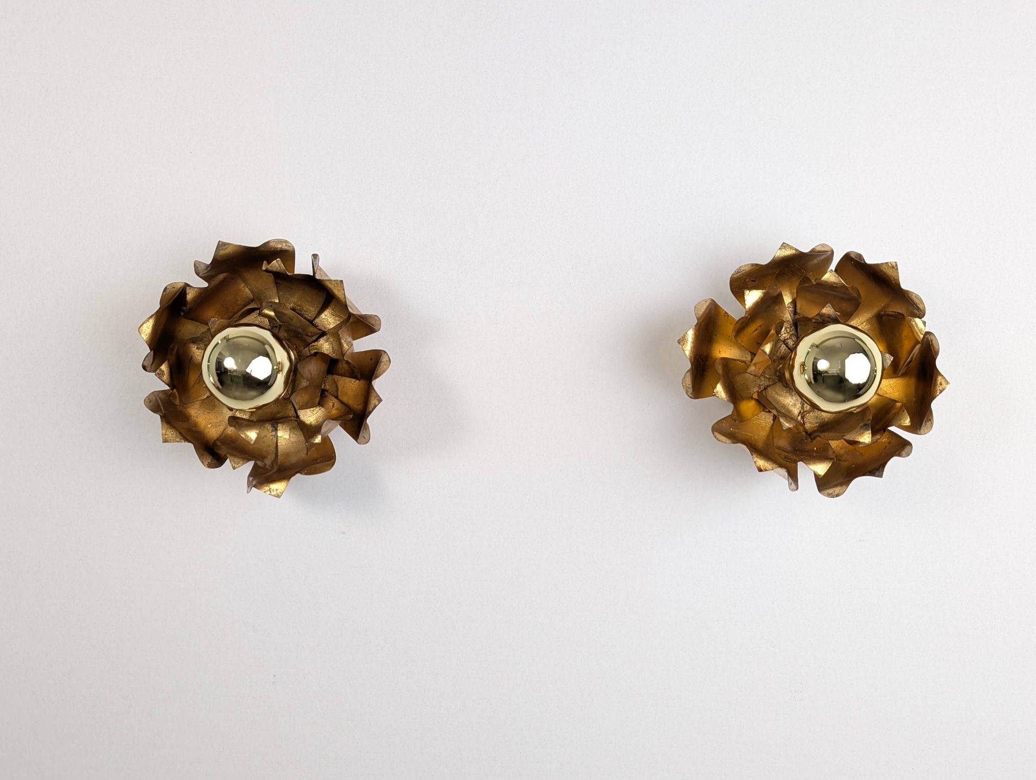 Pair of floral gilt metal wall sconces, Hans Kögl, 1970s