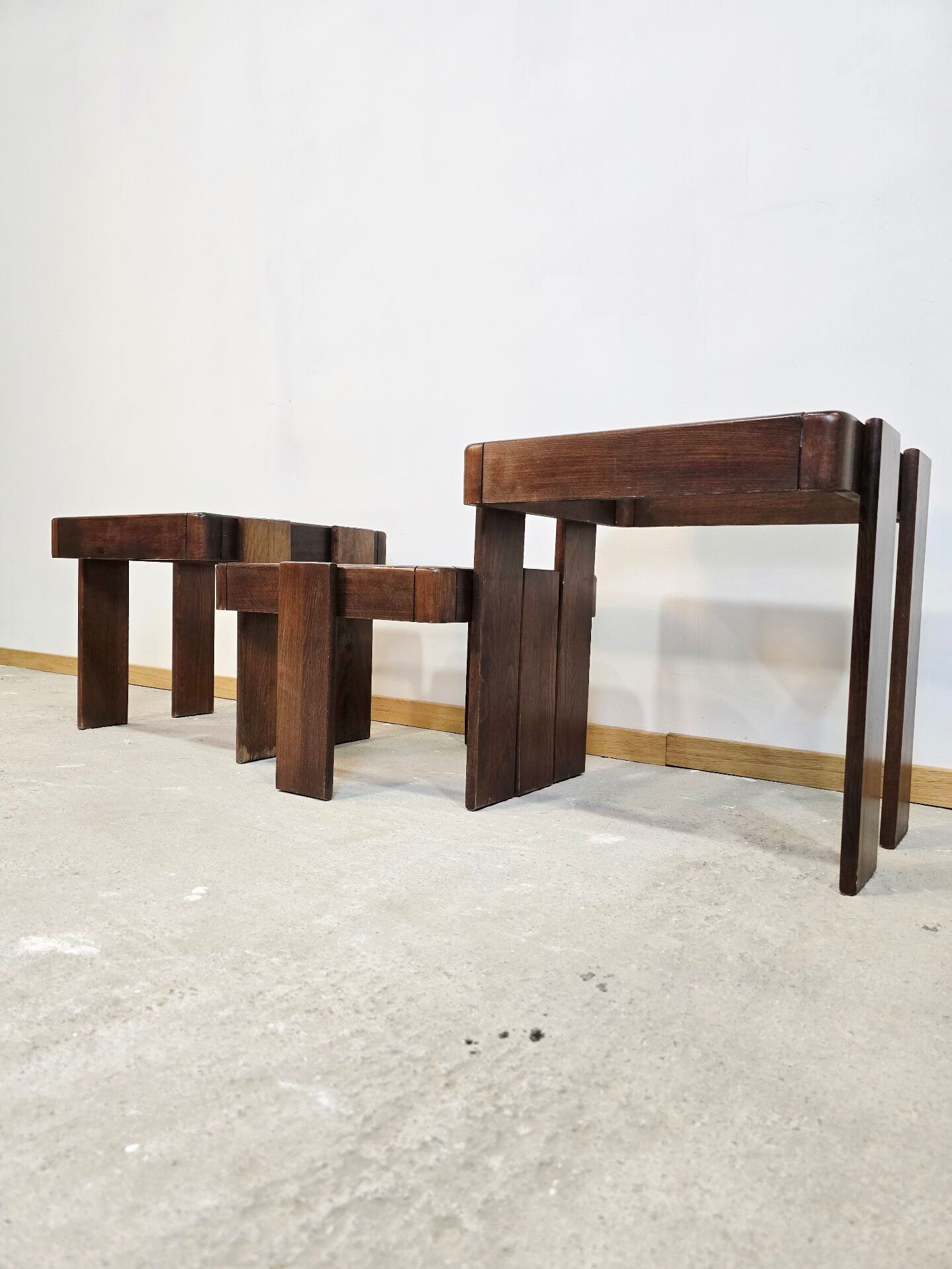 1970s Meblo Frattini Nesting Tables with Smoked Glass