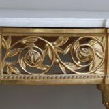 Louis XVI-style gilded wooden console, half-moon in shape