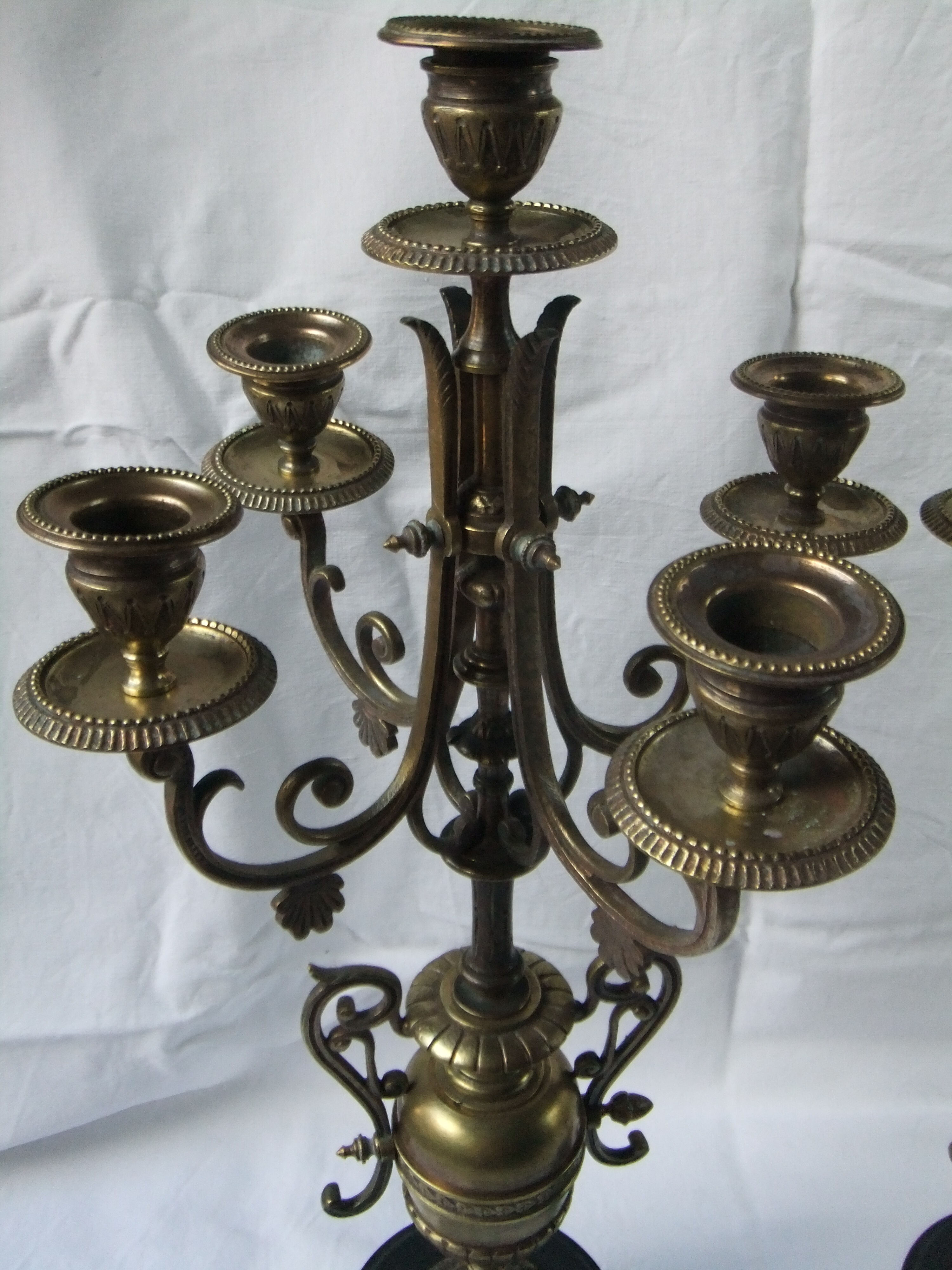 Pair of bronze Napoleon III marble candelabra with mantelpiece decoration