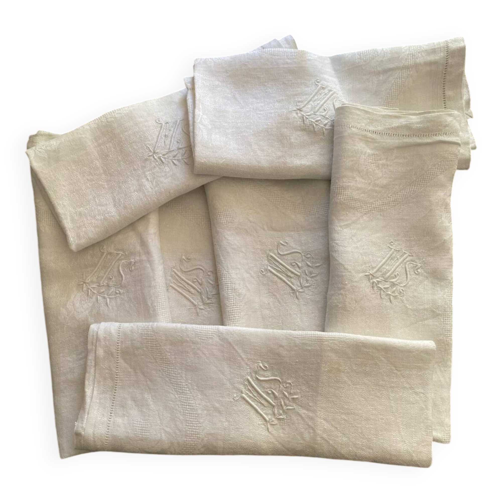 7 MS Monogram Damask Cotton Napkins