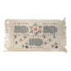 1980s handwoven cotton rug with a cat and flower pattern