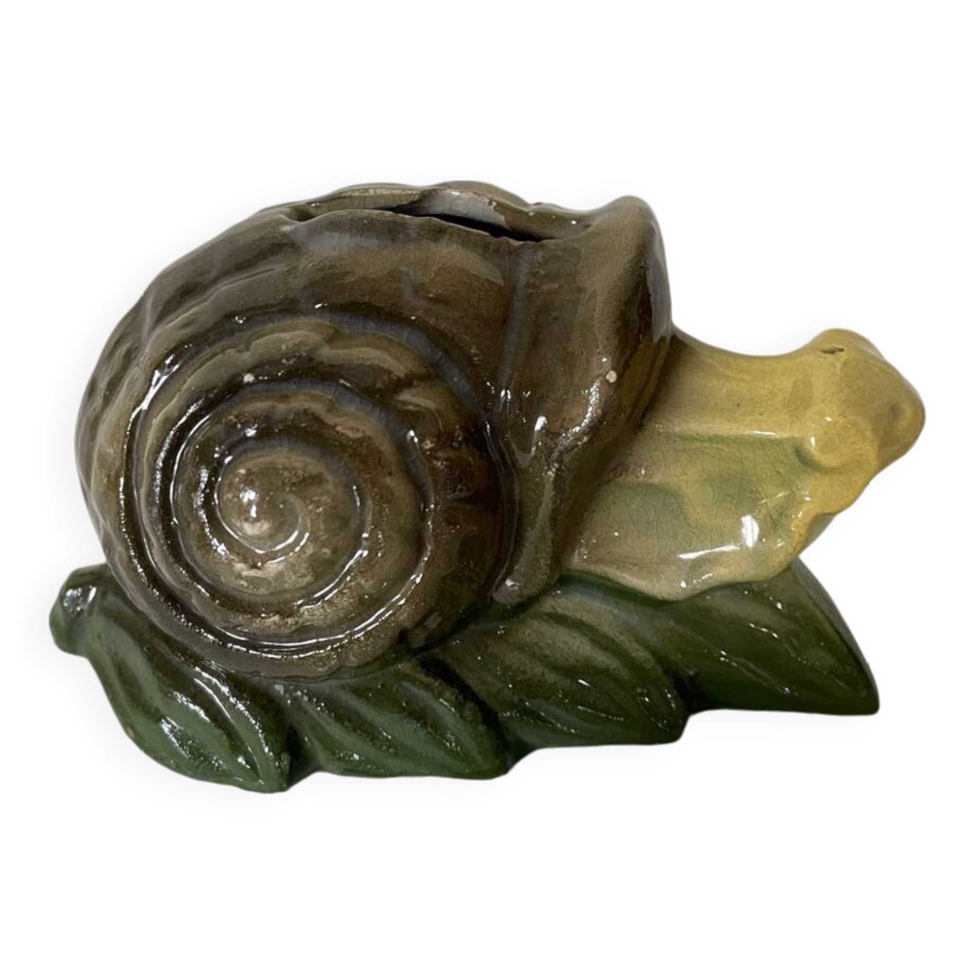 Ancienne tirelire escargot en barbotine