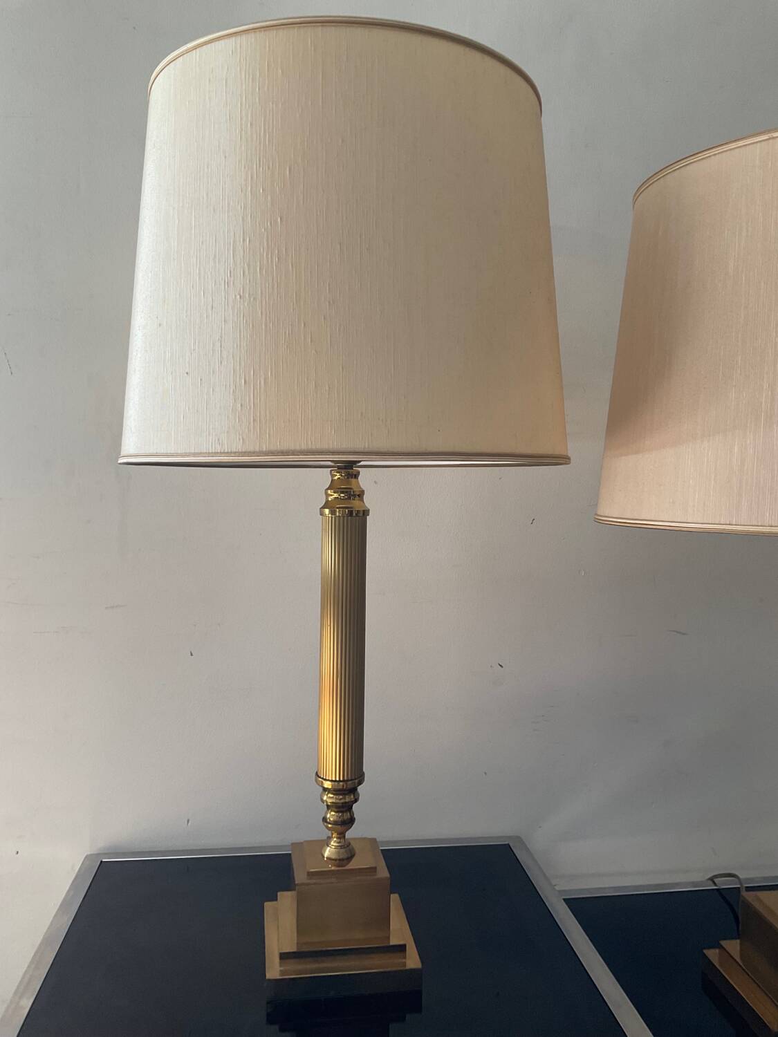 Pair of Empire style brass lamps
