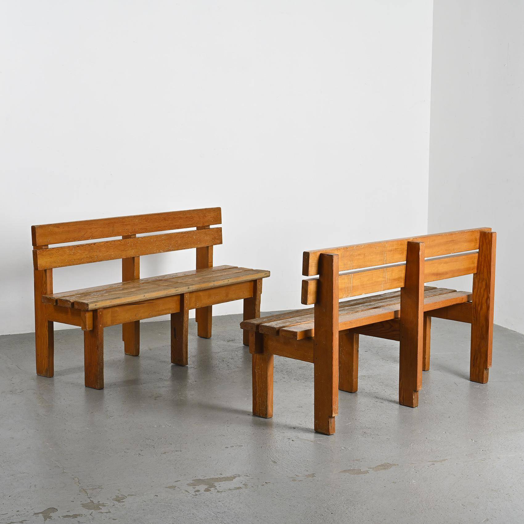 Pair of solid wood benches by Christian Durupt, Courchevel, circa 1960