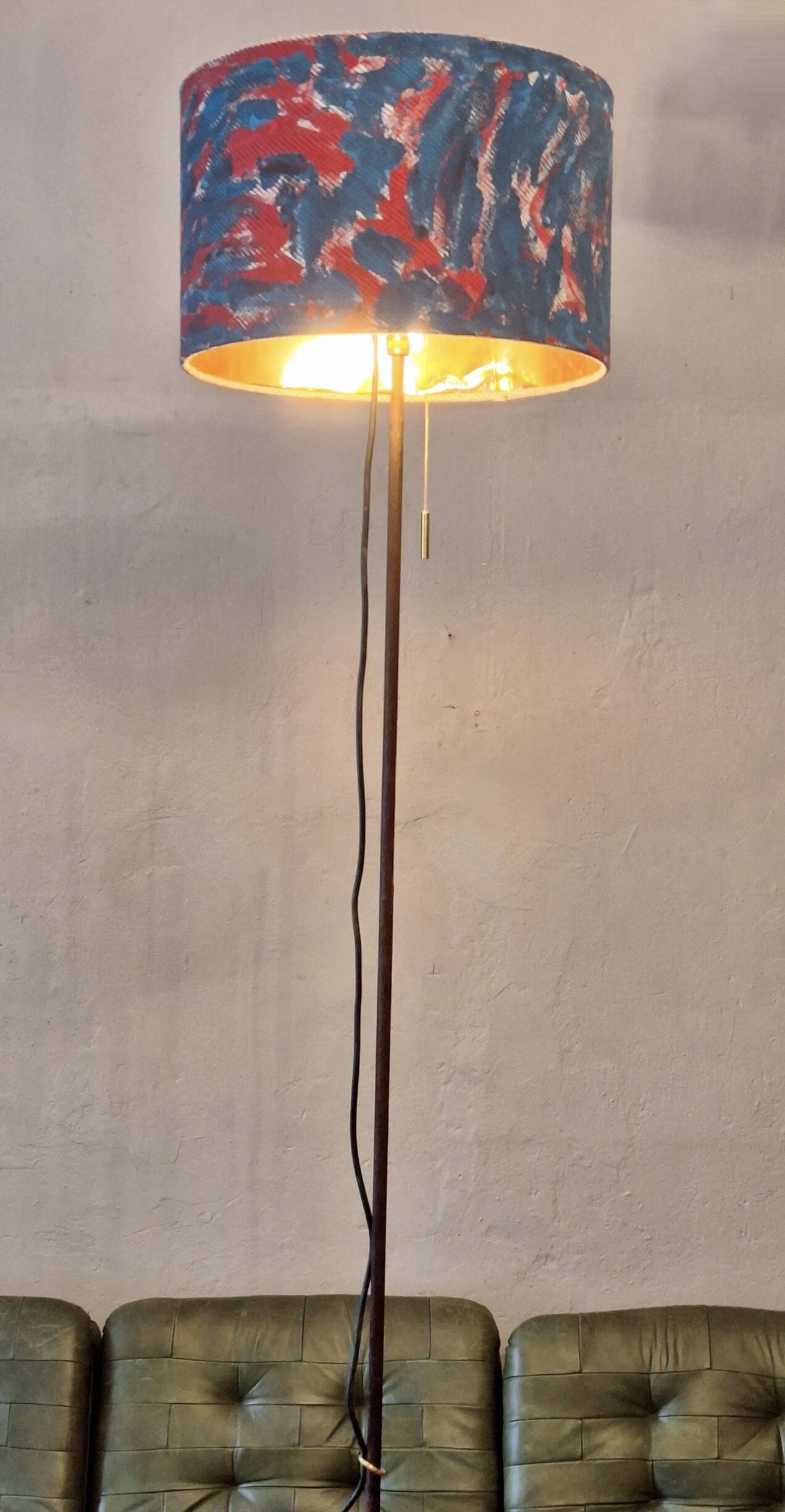 Danish adjustable teak floor lamp with tripod brass foot, 1960s