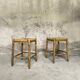 Paire de tabourets vintage en bois et paille