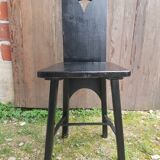 Old Alsatian mountain chair black wood back openwork shape vintage #a662