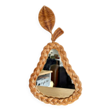 Pear-shaped woven wicker mirror