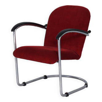 414 armchair by W.H. Gispen for Gispen, 1950s – red, cantilever tube frame