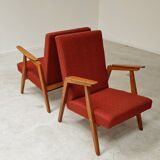 Pair of Uluv red Eastern Bloc armchairs, 1960s