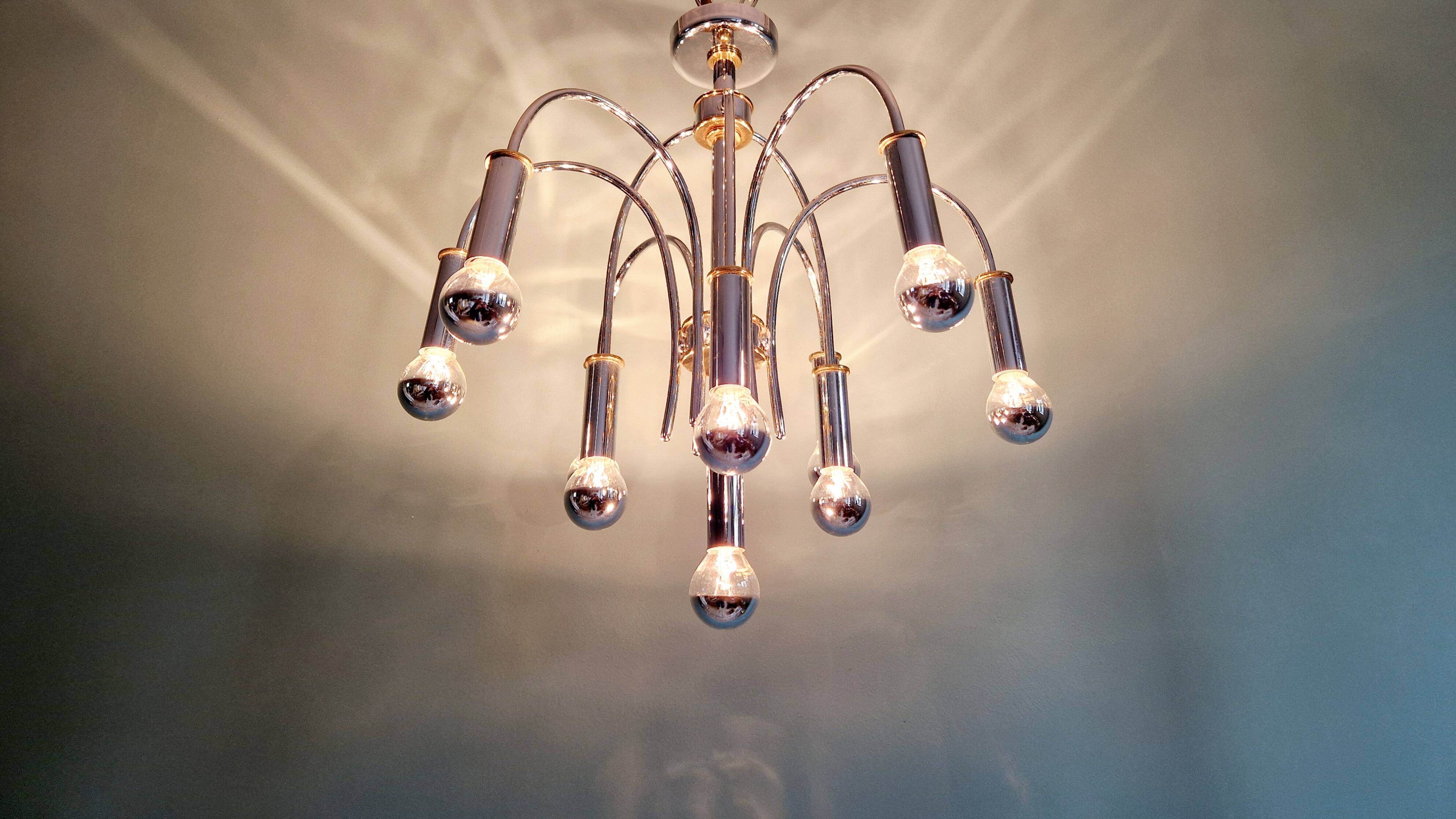 Lustre design en métal chromé et laiton, Schröder & Co, années 70