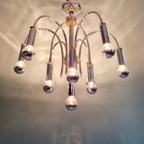 Designer chandelier in chromed metal and brass, Schröder & Co, 1970s