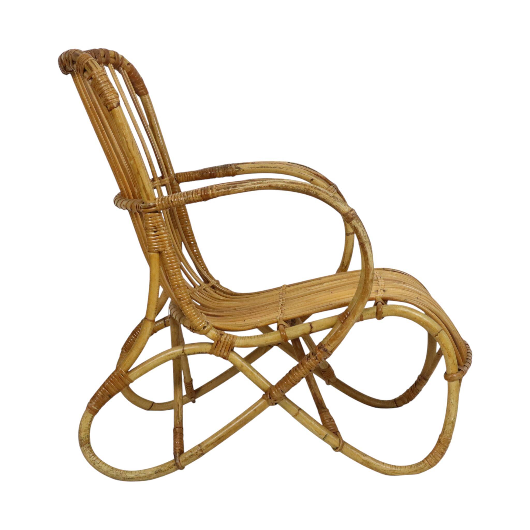 Vintage Rattan Lounge Chair Armchair Rohé Noordwolde