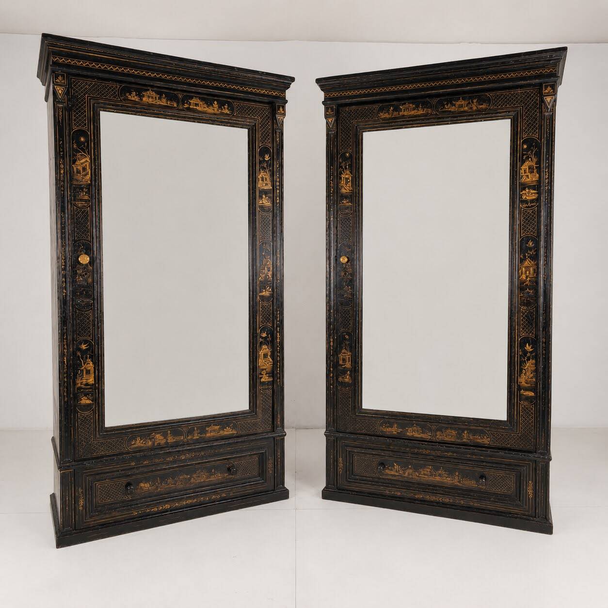 Pair of Chinoiserie Linen Cupboards / Wardrobes 19th Century