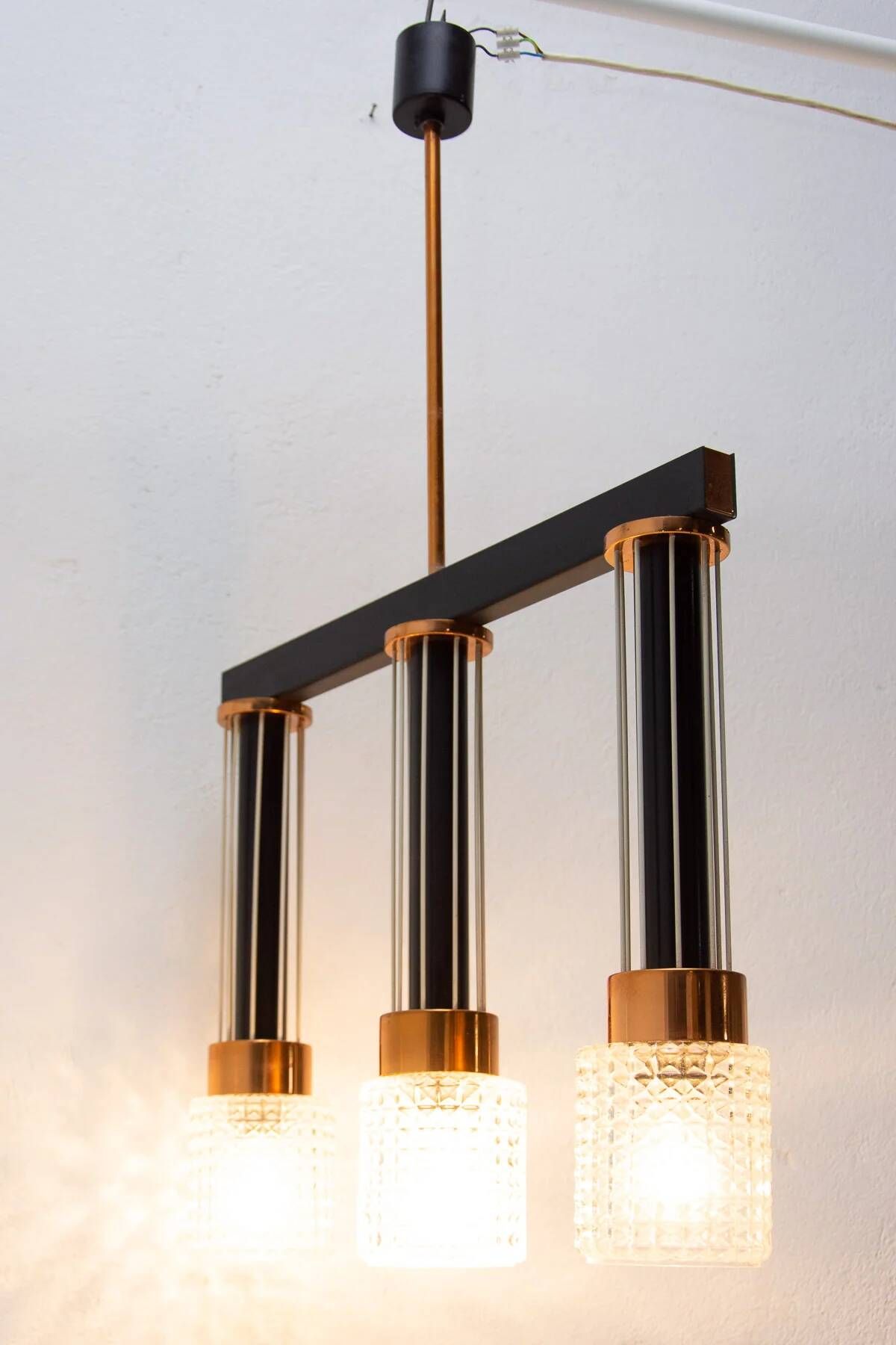 Czechoslovak brutalist light fixture, mid-century ceiling lighting, 1970s