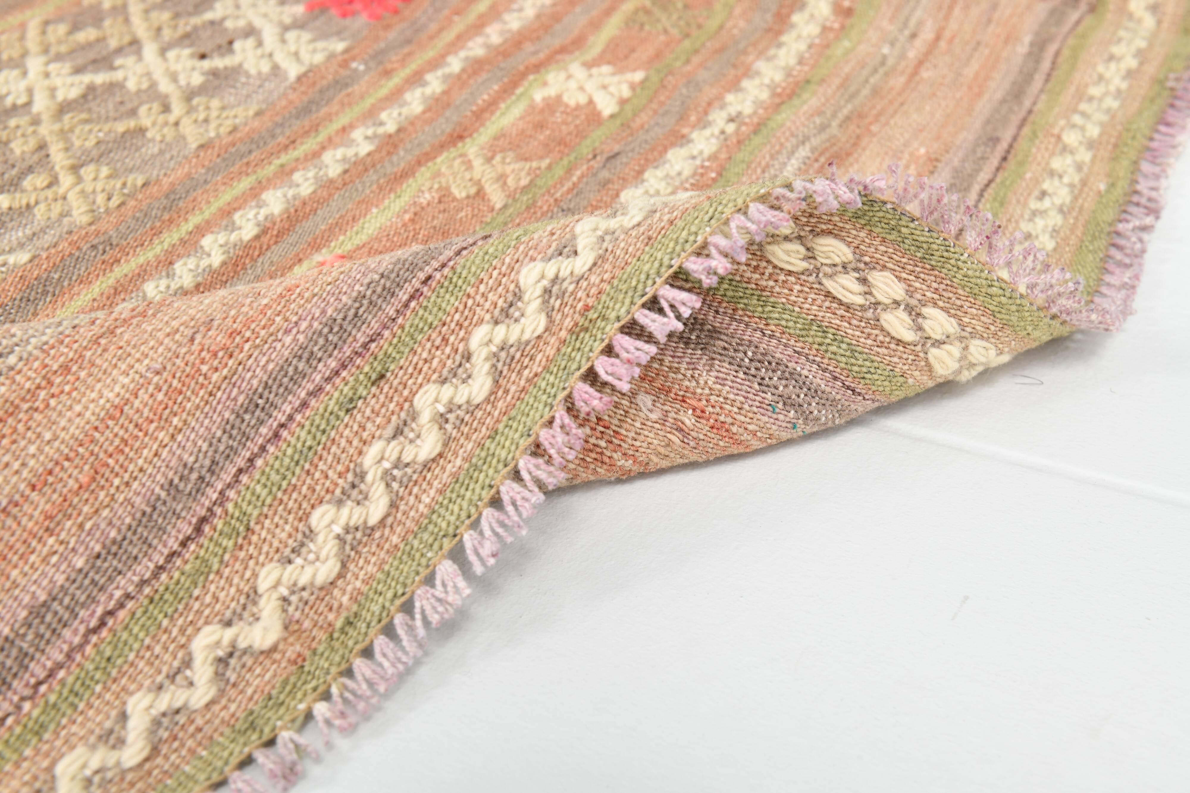 6x8 Light Green Brown Turkish Kilim Rug, 173x260Cm