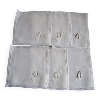 6 small antique tea towels embroidered