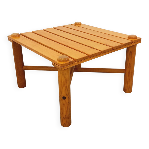 Table basse carrée vintage en pin massif des années 70 80