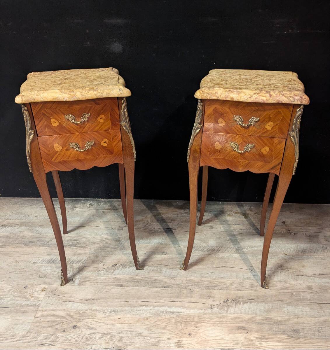 Pair of Louis XV Bedside Tables in Marquetry