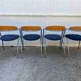 Set of 4 chairs with armrest Effezeta chrome blue fabric and wood an2000