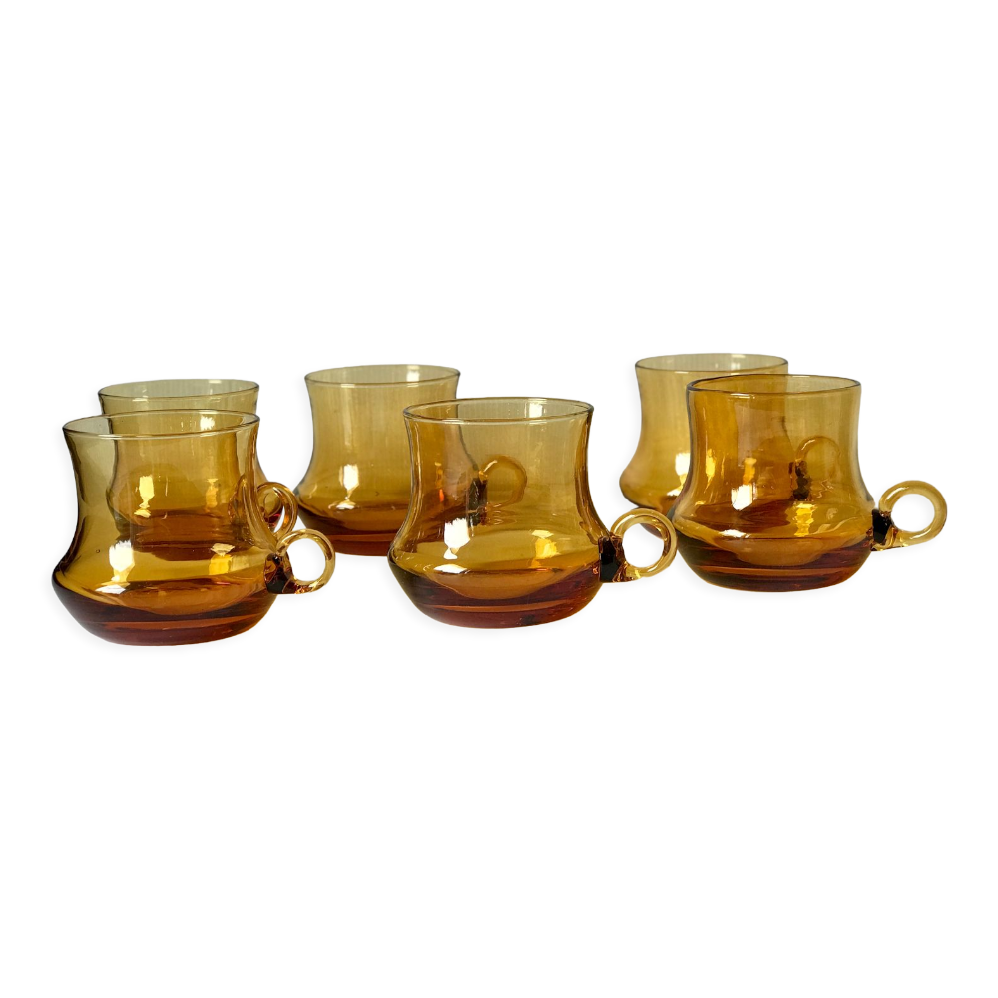 6 mugs in amber glass 1970s