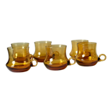 6 mugs en verre ambré 1970s