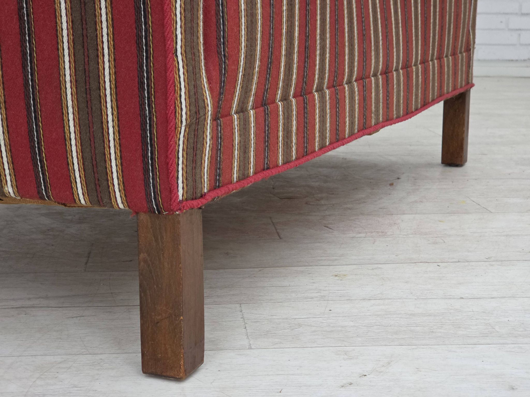 1960s, Danish 2-seater sofa, striped red/multicolor furniture wool.