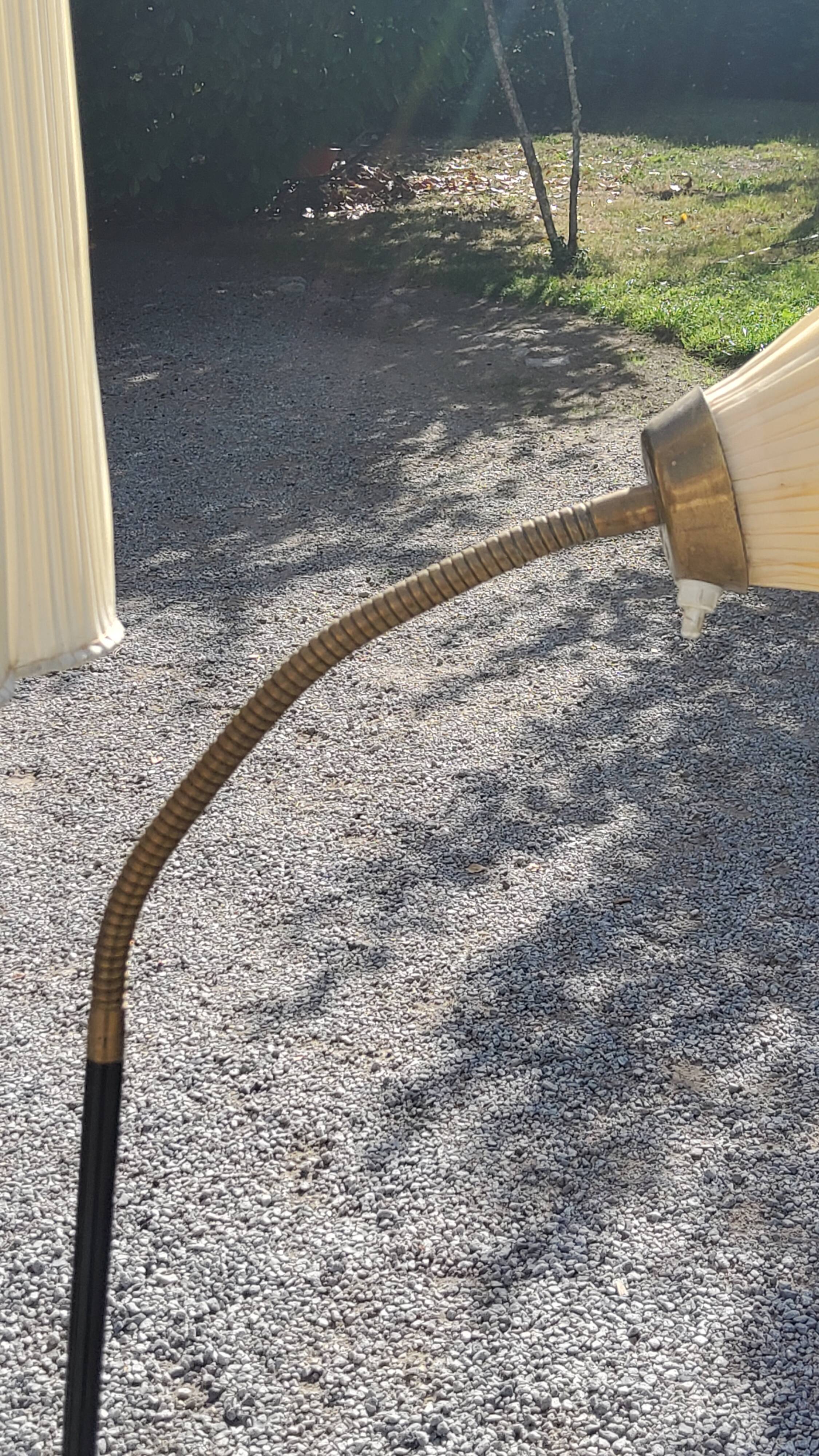Vintage floor lamp from the 50s in metal and brass 4 flexible lights with tripod base