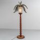 Palm floor lamp carved hand in wood and skin 1970s