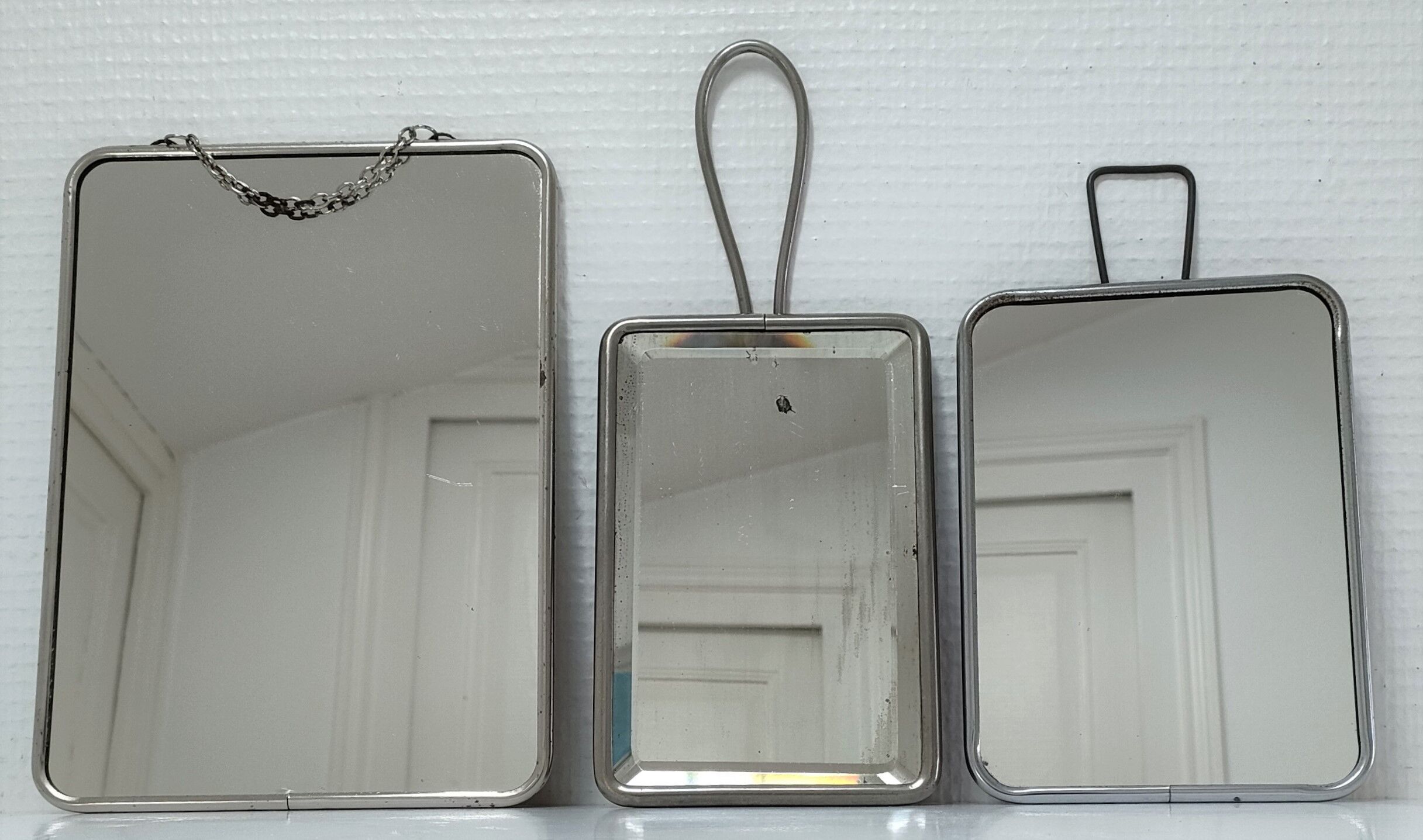 three barber mirrors metal frame early to middle XXth