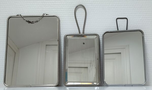 Trois miroirs de barbier cadre métal début à milieu XXème