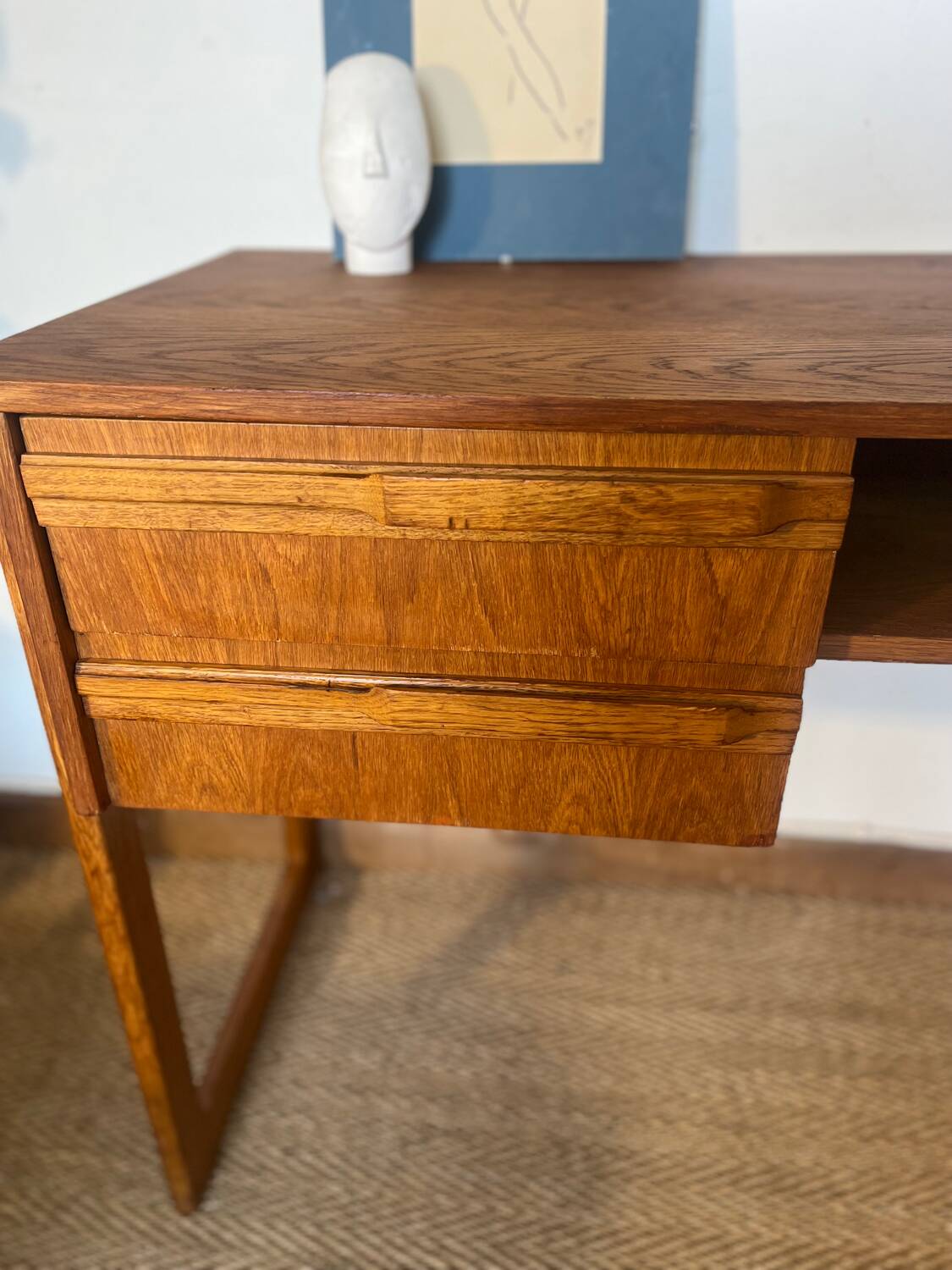 Vintage desk sled legs oak veneer