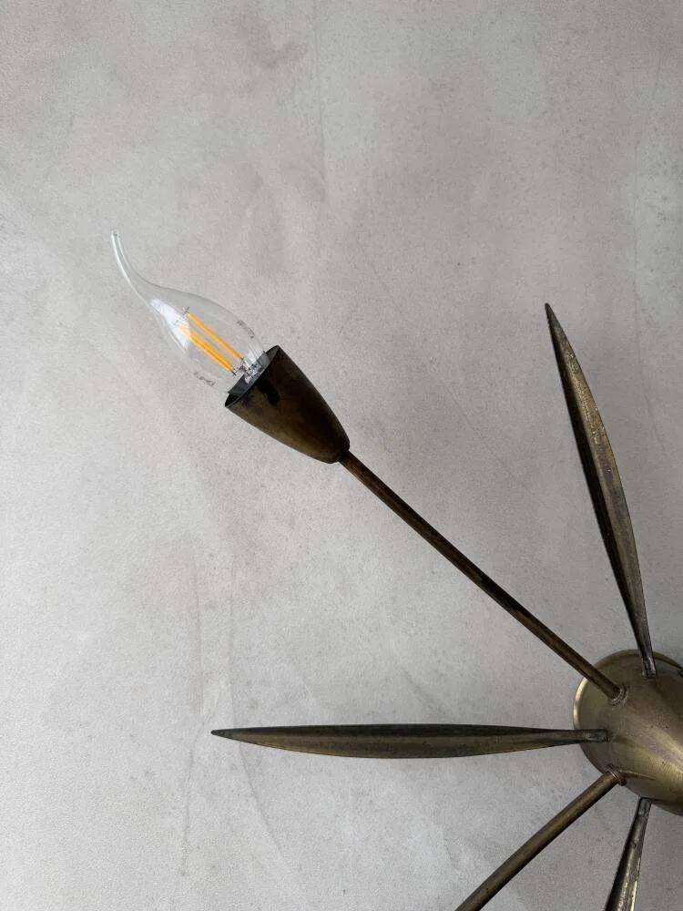 Mid-century Sputnik ceiling lamp brass 1950s