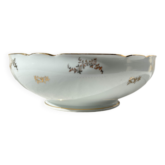 J&Ciem France 1950 white gilded porcelain salad bowl with floral pattern