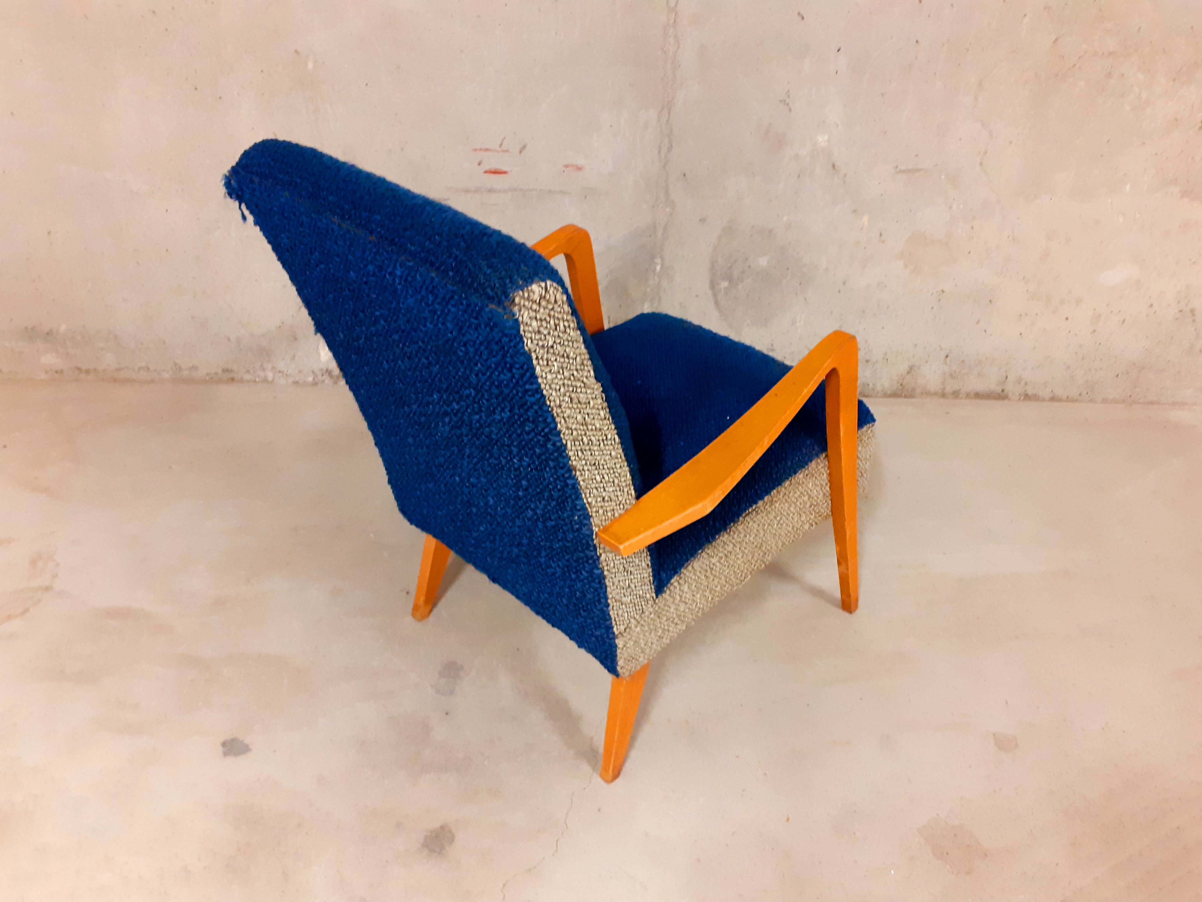 Vintage armchair 50s in wood and fabric