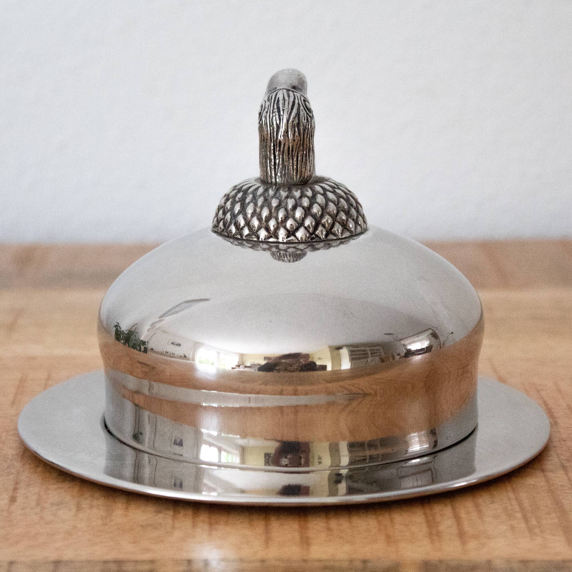 Vintage Silver Plated Butter Dish with Duck Head: Old Swedish Butter Mold