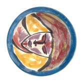 Assiette peinte à la main décorée d'un visage coloré 1960