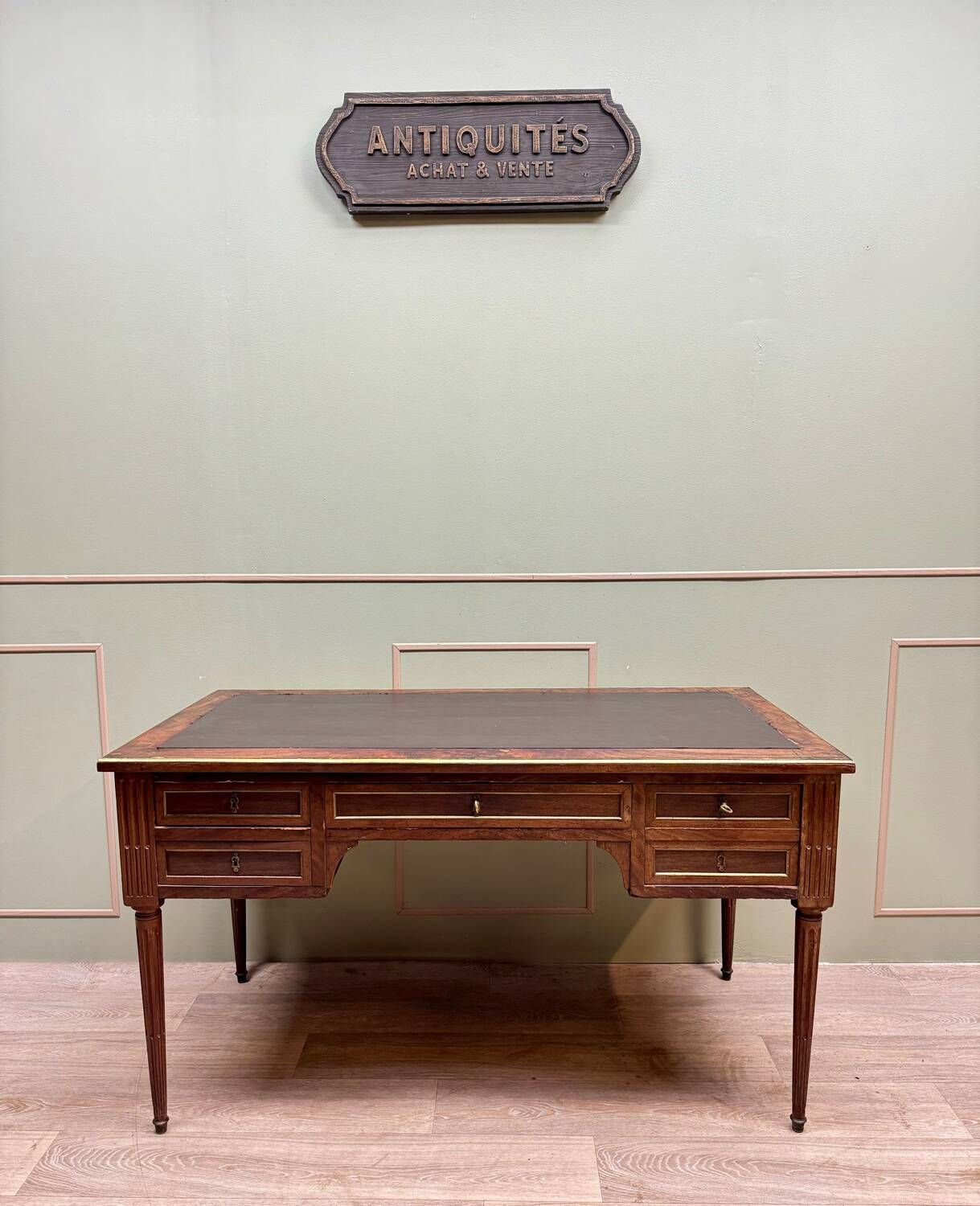 Louis XVI Style Mahogany Flat Desk With Zippers XIX Eme Century