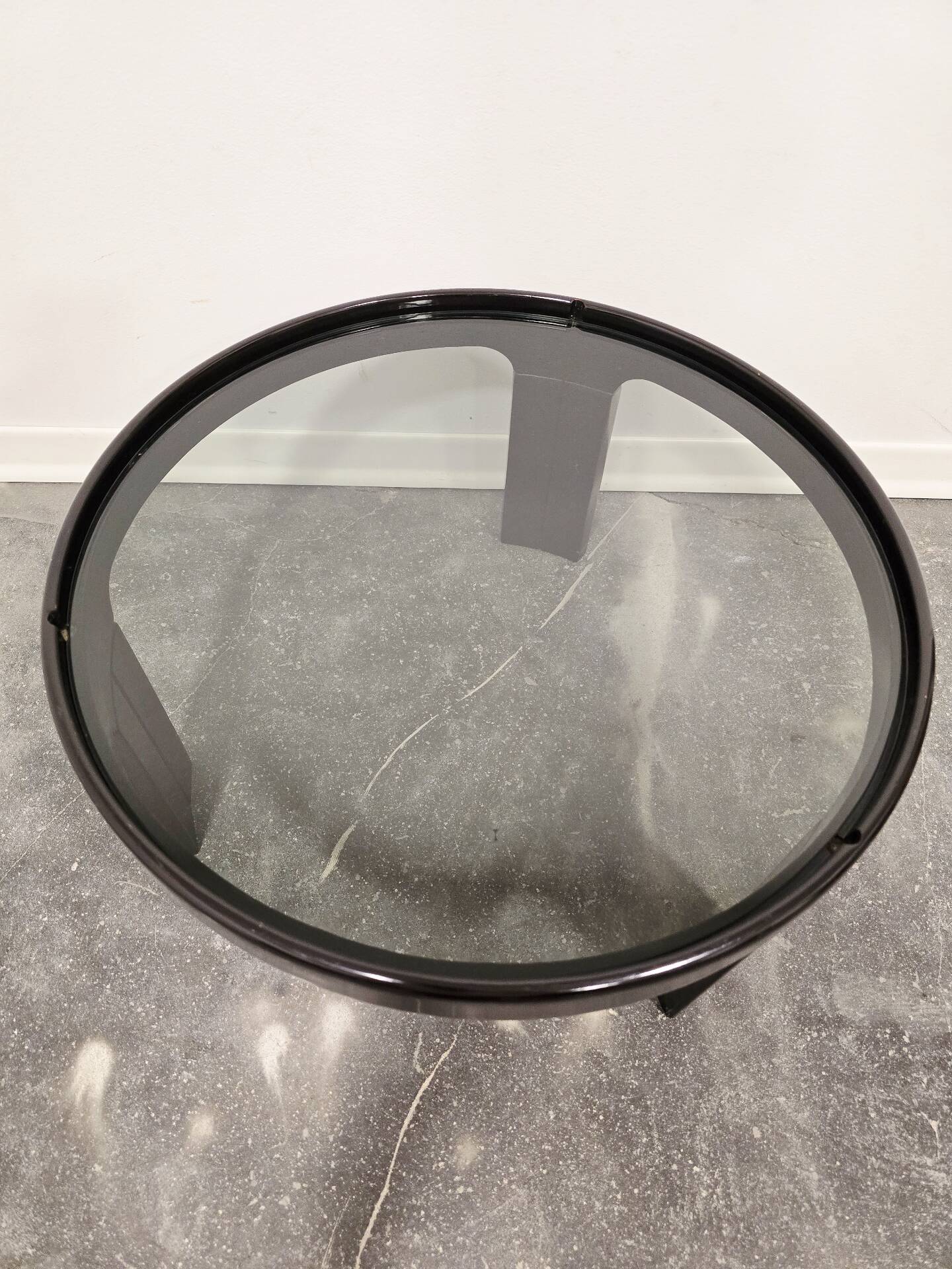 1970s Mid-Century Modern Black Coffee Table with Smoked Glass Top