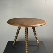 Midcentury wood turned barley twist side table with cork screw legs 1950s