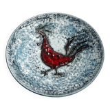 Large hollow ceramic dish signed Oliva – relief rooster decoration –