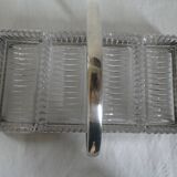 Serviteur aperitif metal argente & 4 ramequins/raviers en verre art deco