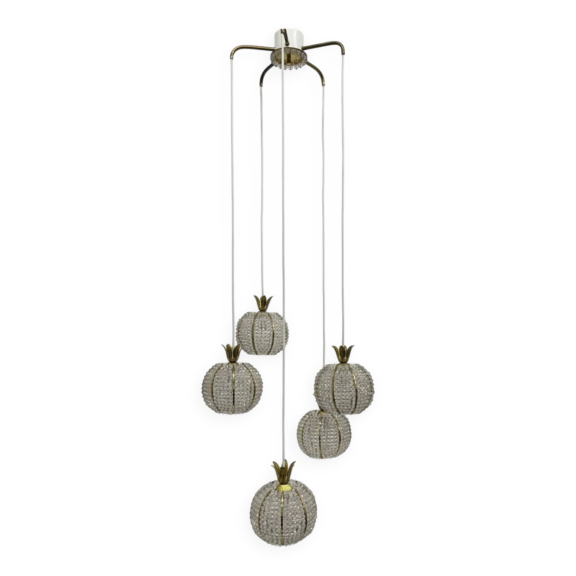 Rare pineapple design cascade hanging lamp with 5 balls by Emil Stejnar, 1950s